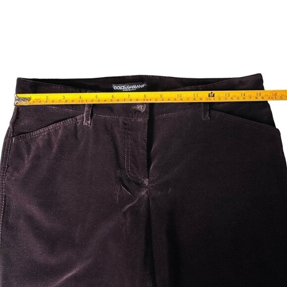 DOLCE & GABBANA Velvet Dress Pants Sz.8 Dark Brown Straight Leg Mid Rise - Picture 8 of 14